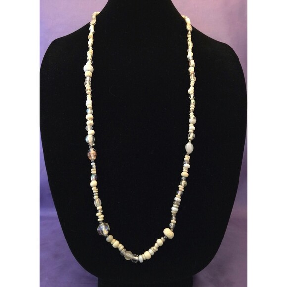 Vintage Beaded Necklace Aurora Borealis Finished Glass & Cream Color Beads  9K - Picture 7 of 12